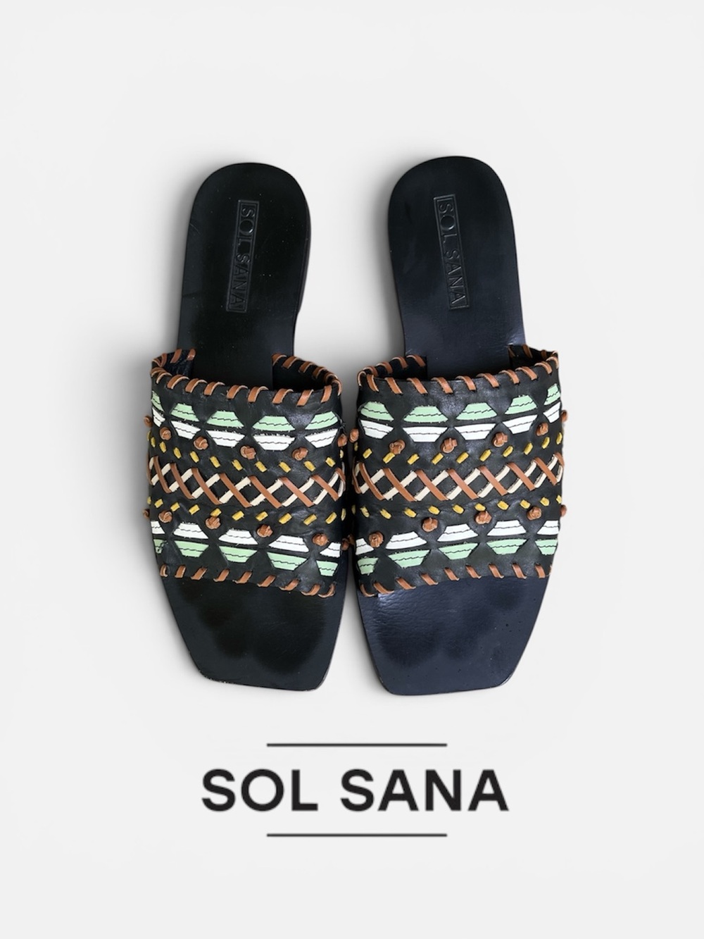 Sol Sana Anna Leather Slide Sandal in Black Multi Size EU 38; US 7